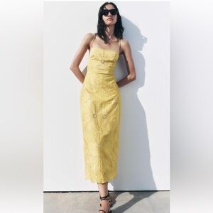 Zara Yellow Embroidered Floral Dress nwt